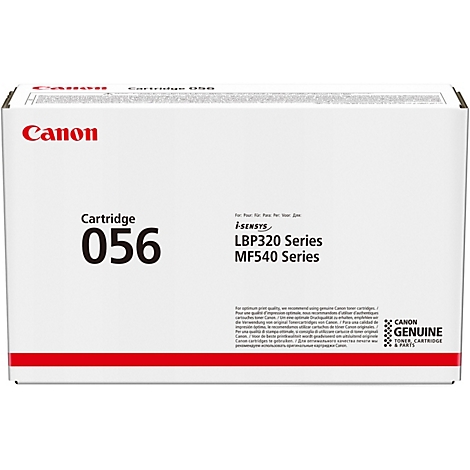 Weiße Canon Toner-Kartusche 056. Aufschrift: Canon und Cartridge 056. Für optimale Druckqualität werden Original-Toner empfohlen.