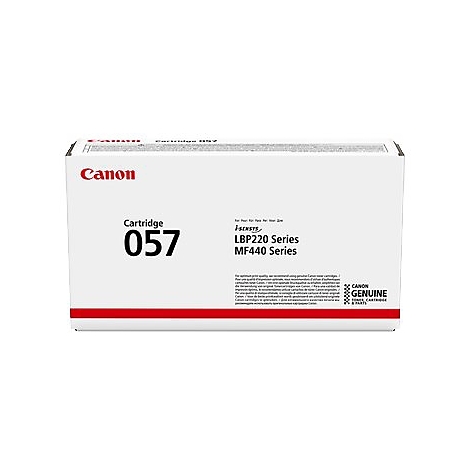Weiße Canon-Kartuschenverpackung, Aufschrift Cartridge 057. Der Text beinhaltet auch die Modellbezeichnungen LBP220 und MF440.