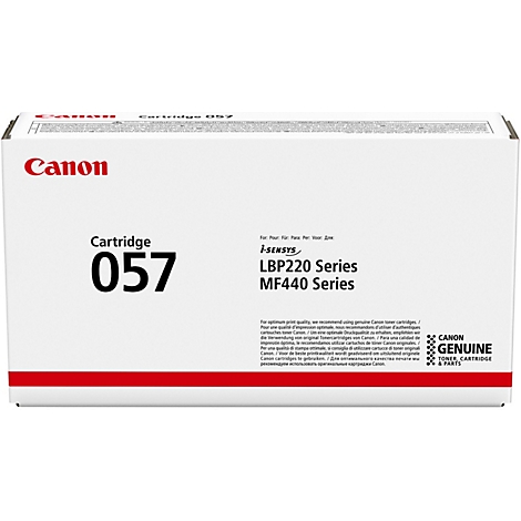 Eine Canon Cartridge 057 Toner-Kartusche. Die Verpackung ist überwiegend weiß mit roten und schwarzen Akzenten.