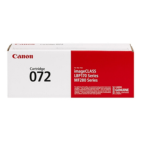 Eine Canon-Tonerkartusche, Cartridge 072, vor rotem Hintergrund.