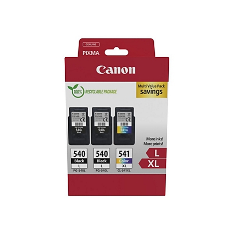 Canon-Tintenpatronen-Packung, mit den Aufschriften '540L Black' und '541XL Color'.