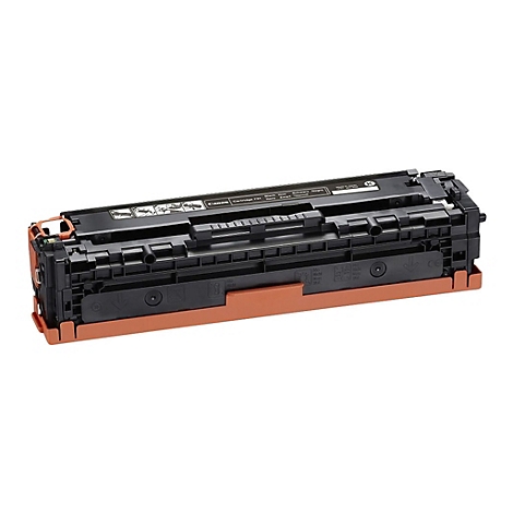 Cartouche de toner noire pour une imprimante. BoÃ®tier en plastique noir, support orange.