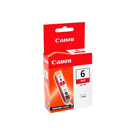 Roter Canon-Druckerpatronen-Kasten. Aufschrift: "Canon", "6", "Red", "BCI-6R".