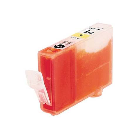 Gelbe Tintenpatrone von Canon. Ein transparentes Gehäuse umschließt die gelbe Tinte. Label: Canon 3e.