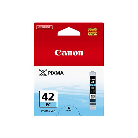 Canon Tintenpatrone, rot-weiÃŸes Etikett. Bezeichnung: 42 PC Photo Cyan.