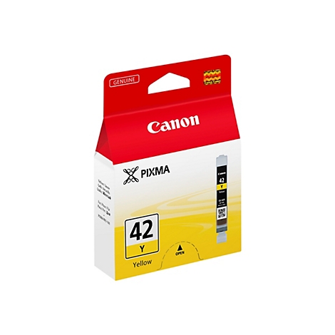 Gelbe Canon Pixma Tintenpatrone 42Y, Produktverpackung mit rotem Deckel und Markenlogo.