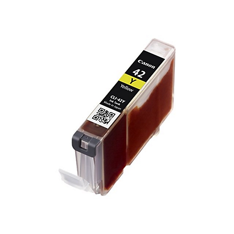 Gelbe Canon 42 Tintenpatrone, Produktabbildung mit sichtbaren Aufschriften.