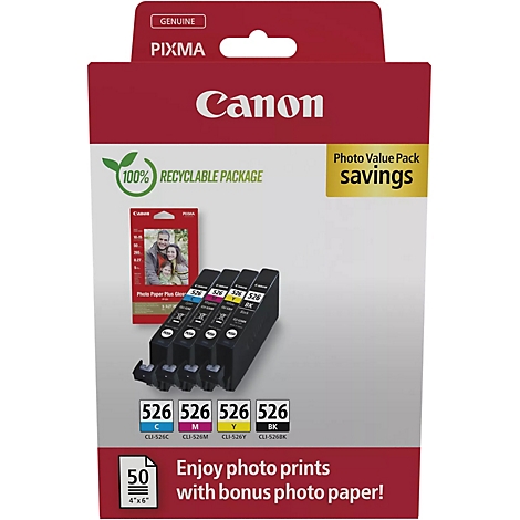 Canon Druckerpatronen-Set, 4 Patronen mit Fotopapier, 50 Blatt.
