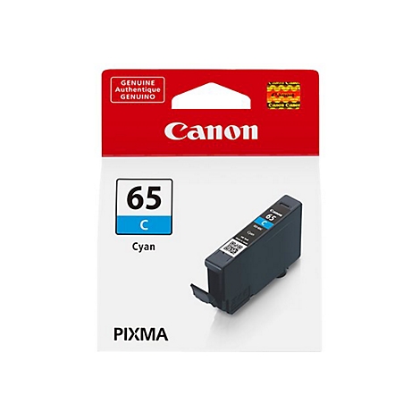 Canon Tintenpatrone 65 Cyan, in Originalverpackung. Aufschrift: Canon, 65 C Cyan, Pixma.