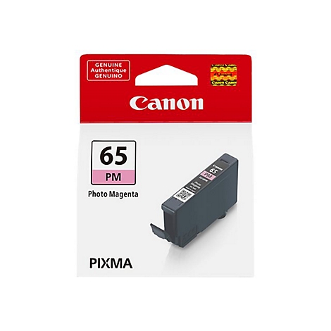 Canon Druckerpatrone 65 PM. Pinkfarbener Stift mit Aufschrift 65 PM Photo Magenta und Logo.