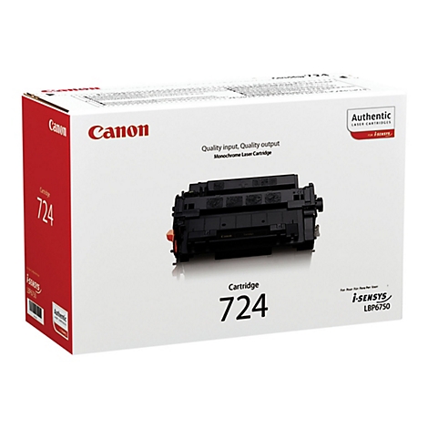 Cartouche de toner Canon 724. Toner noir, avec le texte 'Cartouche 724' et 'i-SENSYS LBP6750'.