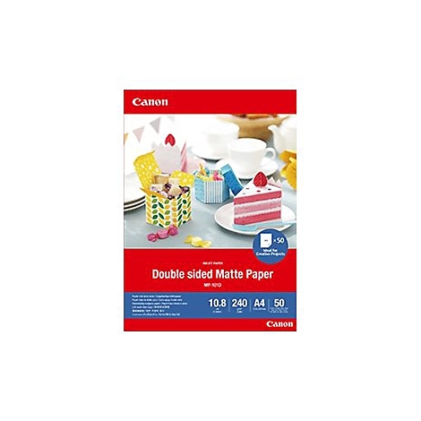 Verpackung von Canon Double sided Matte Paper mit gebastelten Papierobjekten wie Tortenstücken.