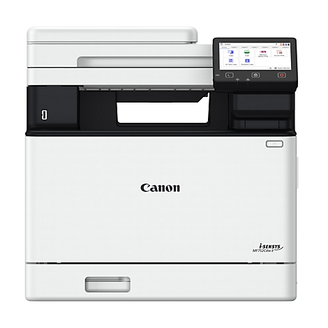 Ein weißer Canon-Multifunktionsdrucker. Er hat ein Bedienfeld mit Touchscreen und das Canon-Logo.