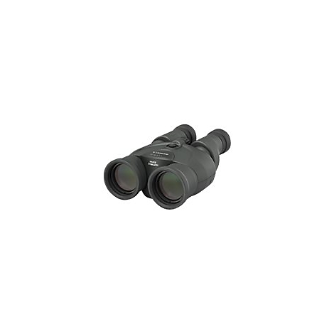Schwarzes Fernglas mit Objektiven und Fokusrad, Aufschrift 'Image Stabilizer'.