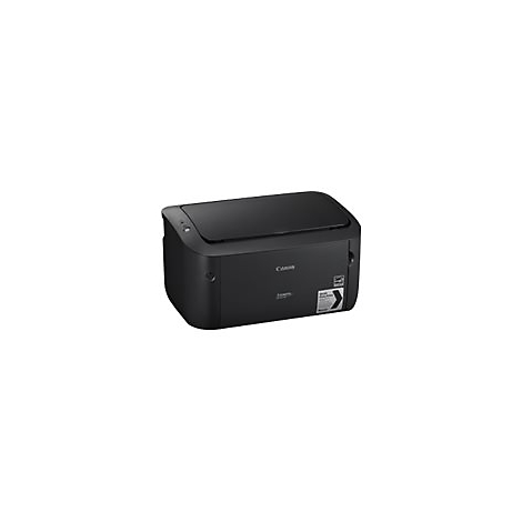 Schwarzer Canon-Laserdrucker, leicht schräg von vorne fotografiert, auf weißem Hintergrund.