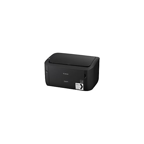 Schwarzer Canon-Laserdrucker auf weißem Hintergrund, leicht von oben gesehen.