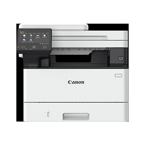 Ein weiÃŸer Canon-Multifunktionsdrucker. Oben ein Touchscreen-Display, darunter das Canon-Logo.