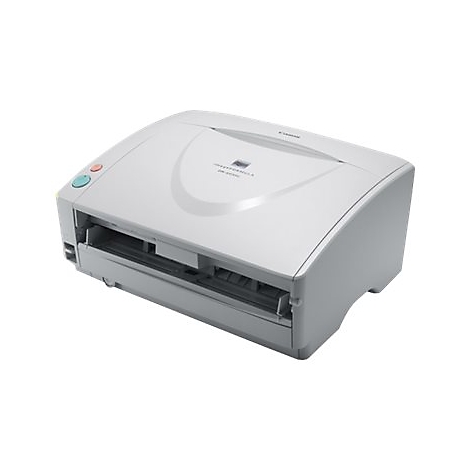 Grauer Canon-Scanner. Oben links: blaue und rote Knöpfe. Schriftzug Canon und DR-2050C.