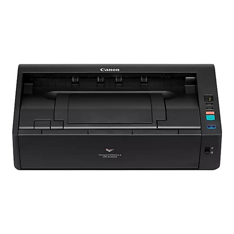 Schwarzer Canon-Dokumentenscanner mit Bedienfeldern und dem Schriftzug "imageFORMULA".