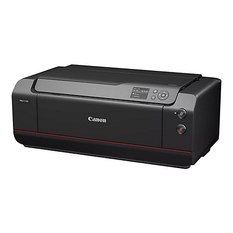 Schwarzer Canon-Drucker PRO-1100, roter Streifen, Bedientasten, Display.