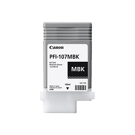 RÃ©servoir d'encre Canon avec l'inscription PFI-107MBK et MBK.