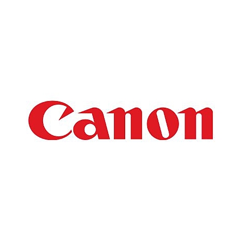 Canon-Logo, roter Schriftzug, weißer Hintergrund.