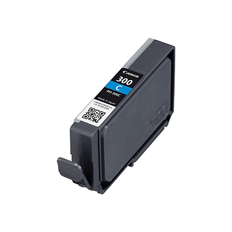 Eine Canon Tintenpatrone, grau-schwarz. Mit Aufschrift Canon 300 C, sowie QR-Code.