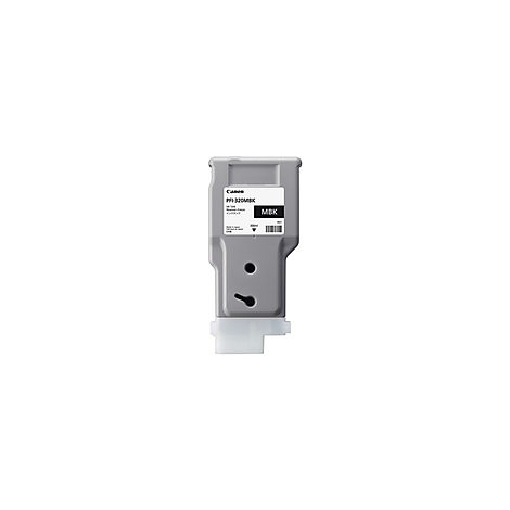 Graue Canon Tintenpatrone mit Aufschrift PFI-320MBK und MBK.