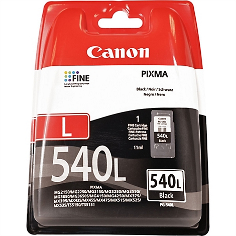 Schwarze Tintenpatrone Canon PIXMA 540L, Verpackung mit roter und schwarzer Farbgebung.