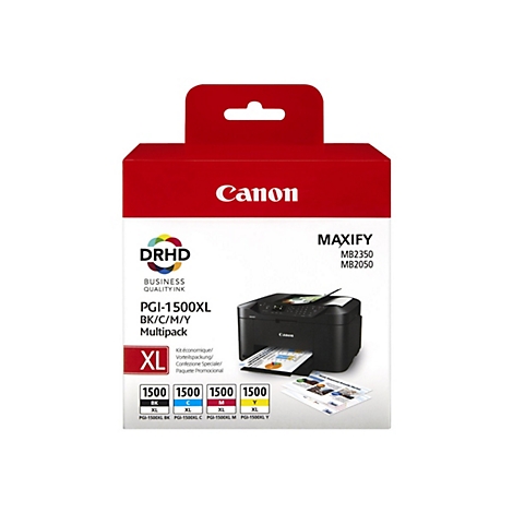 Canon PGI-1500XL Multipack Druckerpatronen-Verpackung mit einem abgebildeten Maxify Drucker und Farbangaben.