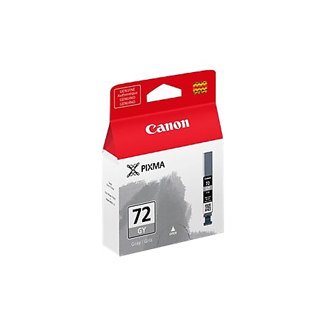 Graue Canon PIXMA 72 Tintenpatrone. Aufdrucke: Genuine, Canon, 72 GY.