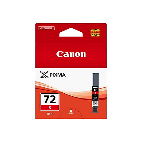 Rote Canon Tintenpatrone. Aufschrift Genuine, Canon, Pixma, 72 R Red.