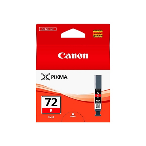 Rote Canon Pixma 72 R Tintenpatrone. Aufdruck Canon, Pixma und 72 R Red.
