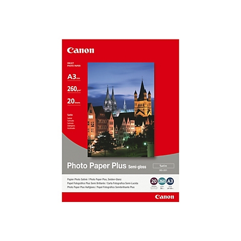 Canon Photo Paper Plus A3 Verpackung mit Abbildung des Kölner Doms bei Dämmerung.
