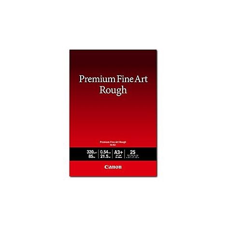 Produktverpackung Canon Premium Fine Art Rough Papier in Rot mit weißem Text und technischen Daten.