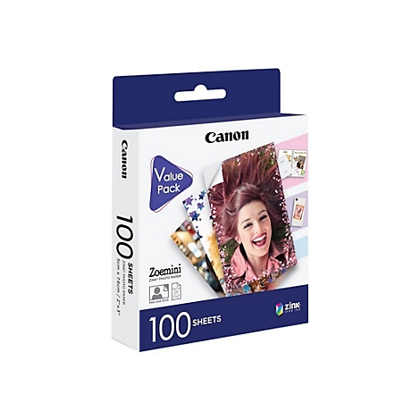 Canon Zoemini Value Pack mit 100 Blatt Zink Fotopapier im Format 5 x 7,6 cm.