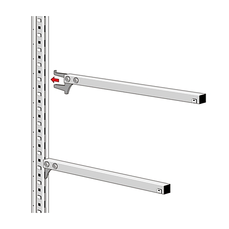 A shelf support is inserted into a shelving system. The top element is inserted into the guide.