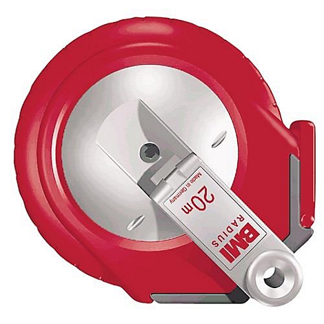 Red BMI radius tape measure with 20 m scale.