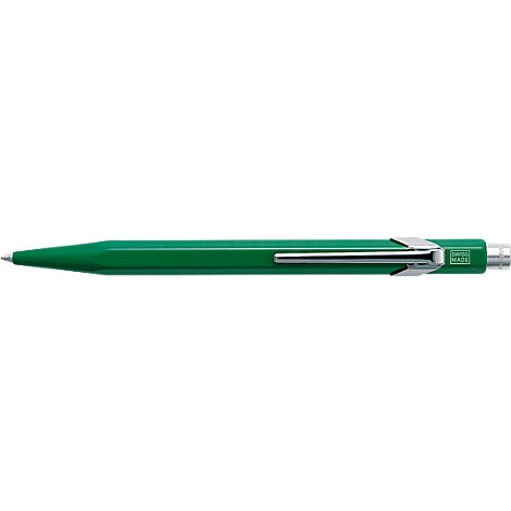 Green ballpoint pen. The pen has a silver clip and the word "MADE" in a small rectangle.