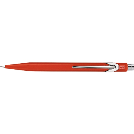 Red ballpoint pen, silver clip.