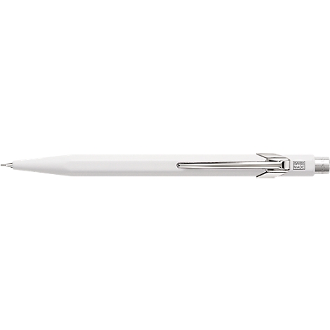 White pen, silver clip. There is an engraved logo on the side of the pen.