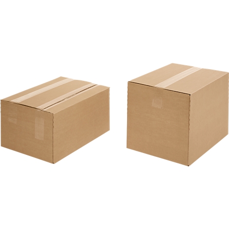 Two brown cardboard boxes on a white background.