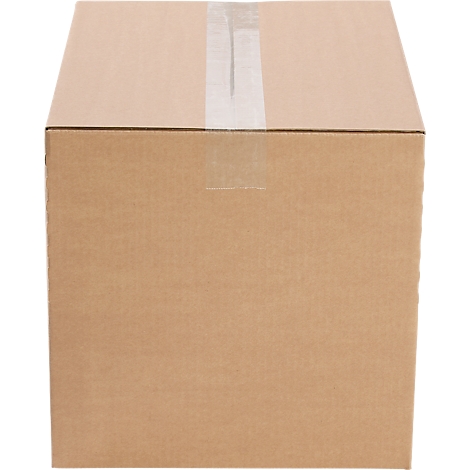 A square cardboard box, brown with white tape sealing the top flap.
