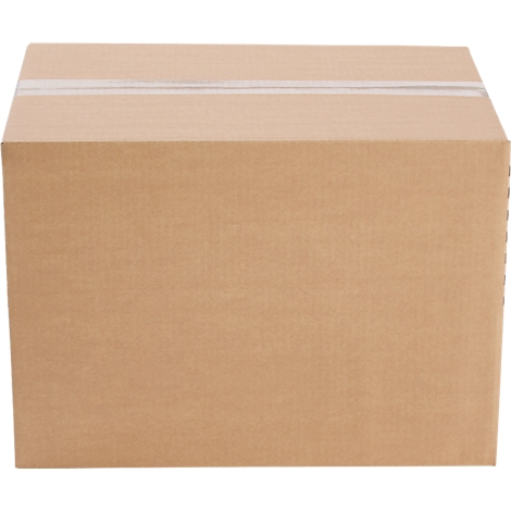 A large brown cardboard box, sealed with transparent tape.