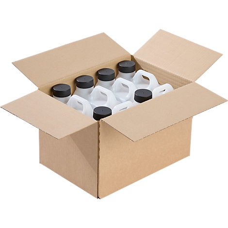 Box with canisters, capped with black lids.