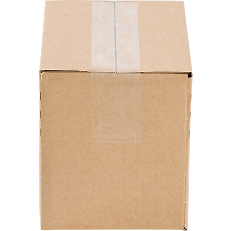 A square brown cardboard box, sealed on top with transparent tape.