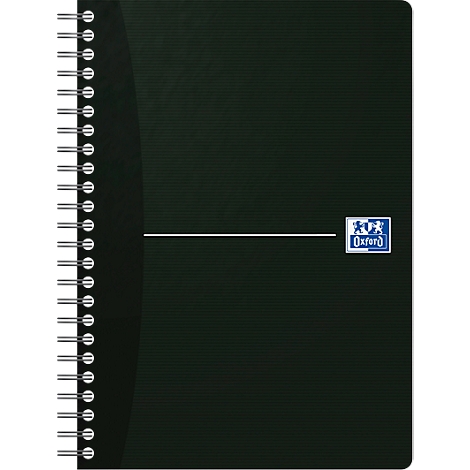 Carnet à spirales OXFORD Office Essentials A5, format A5, reliure double, 90 feuilles lignées, sans microperforation, blanc, compatible SCRIBZEE®, EU ECO Label, couverture noire, 5 pièces