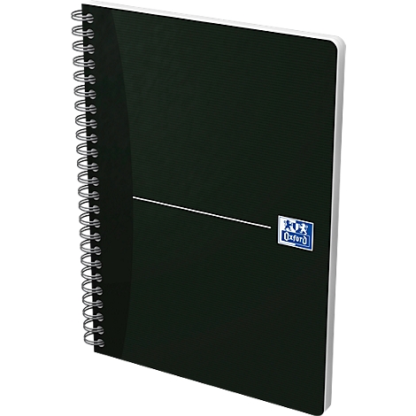 Carnet à spirales OXFORD Office Essentials A5, format A5, reliure double, 90 feuilles lignées, sans microperforation, blanc, compatible SCRIBZEE®, EU ECO Label, couverture noire, 5 pièces