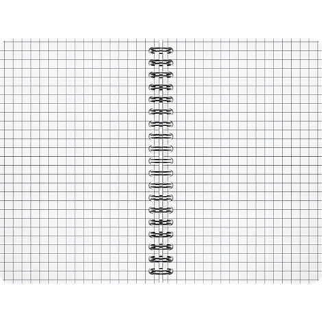 Cahier quadrillé ouvert avec reliure à spirale.