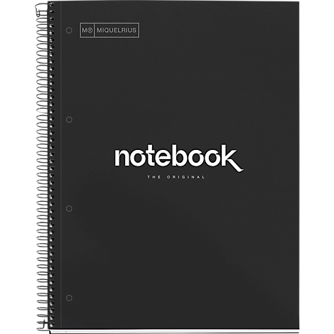 Cahier noir avec spirale, lettrage blanc "notebook" et l'ajout "THE ORIGINAL".